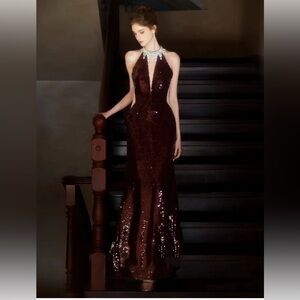 House of CB Deep Red Sequin Backless Dress
